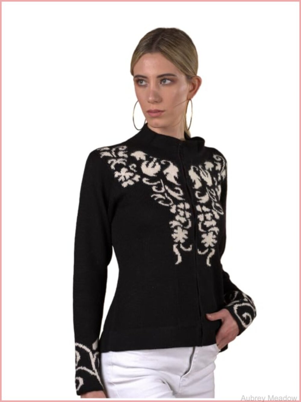 100% Peruvian Baby Alpaca Zip Up Cardigan with Embroidery